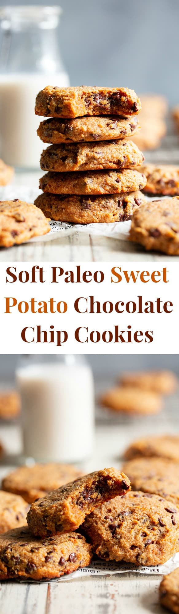 These super soft paleo chocolate chip cookies are made with good for you ingredients like sweet potatoes, almond flour, coconut sugar and coconut oil but they taste downright decadent!  They’re gluten-free, dairy-free, refined sugar free, and healthy enough for breakfast!