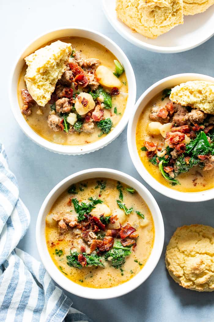 This healthier twist on classic Zuppa Toscana is insanely delicious, creamy, savory and so cozy during the cold months!  It’s packed with all the goodies, is totally dairy-free, paleo, and Whole30 compliant, and even has a low carb keto option. 