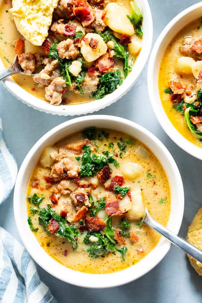 This healthier twist on classic Zuppa Toscana is insanely delicious, creamy, savory and so cozy during the cold months!  It’s packed with all the goodies, is totally dairy-free, paleo, and Whole30 compliant, and even has a low carb keto option. 