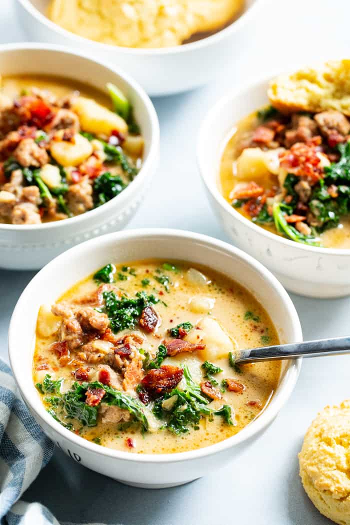 This healthier twist on classic Zuppa Toscana is insanely delicious, creamy, savory and so cozy during the cold months!  It’s packed with all the goodies, is totally dairy-free, paleo, and Whole30 compliant, and even has a low carb keto option. 