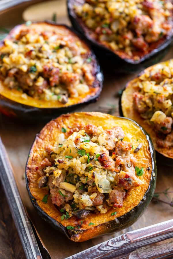 Stuffed Acorn Squash with Sausage + “Rice” {Whole30, Paleo}