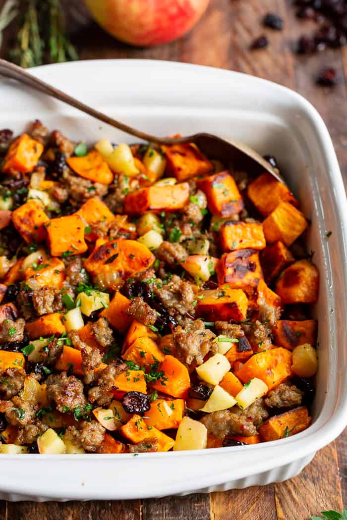 Sweet Potato Stuffing with Sausage {Paleo, Whole30}