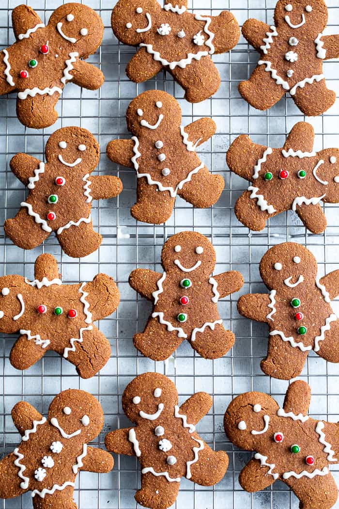 These paleo gingerbread cookies are chewy and crisp with traditional flavor from molasses and spices. The dough is easy to work with and cut making them perfect for holiday baking and decorating! They’re gluten-free and grain-free. #AD #KingArthurFlour
