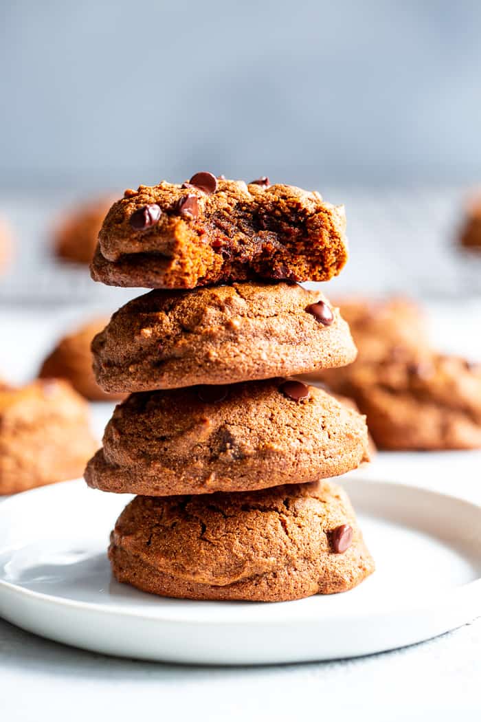 These Gingerbread Chocolate Chip Cookies are packed with sweet molasses, spices, and chocolate.  They’re made with cassava flour so they’re gluten and grain free, paleo, and nut free as well.  These chocolate chip gingerbread cookies are perfect for healthy holiday baking or whenever you crave a sweet treat.