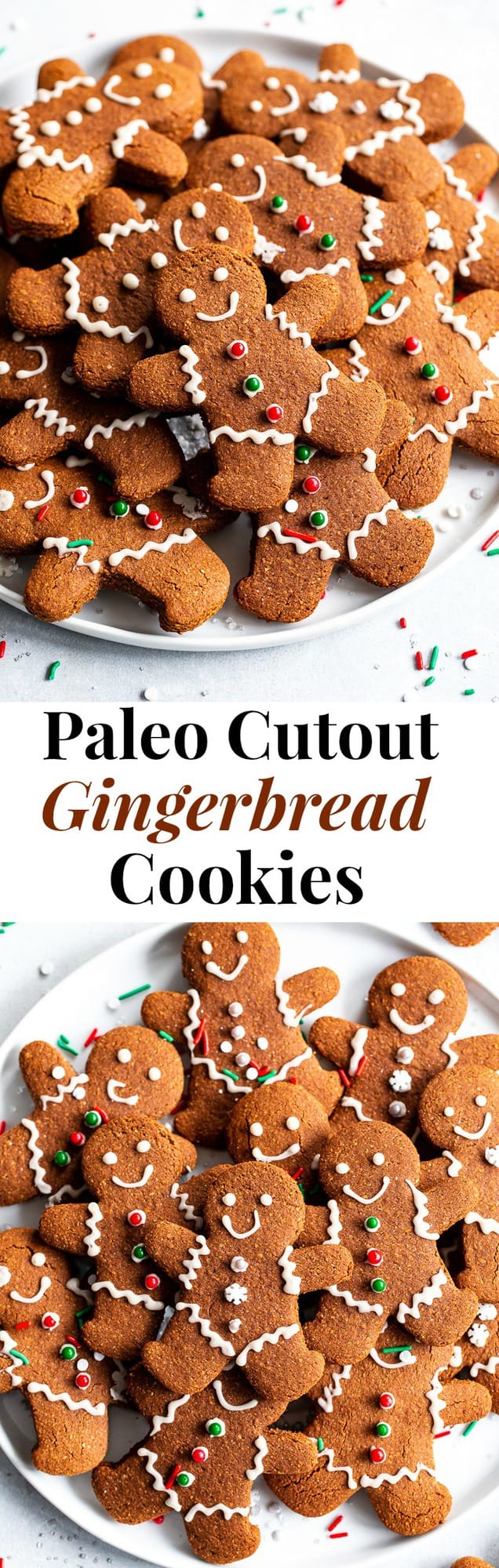These paleo gingerbread cookies are chewy and crisp with traditional flavor from molasses and spices.  The dough is easy to work with and cut making them perfect for holiday baking and decorating!