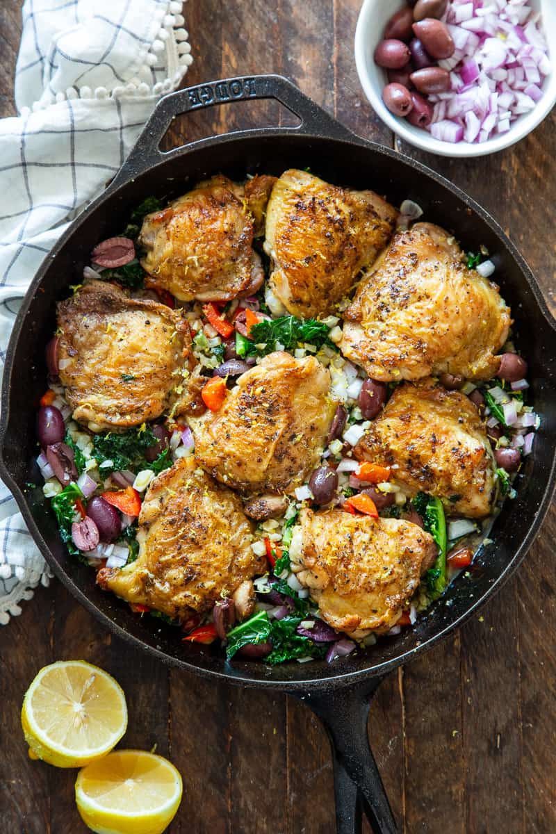 This Greek Chicken and veggies is packed with flavor, made all in one skillet and perfect for weeknights.  It’s a simple Paleo and Whole30 dinner that you’ll want on repeat in your house!