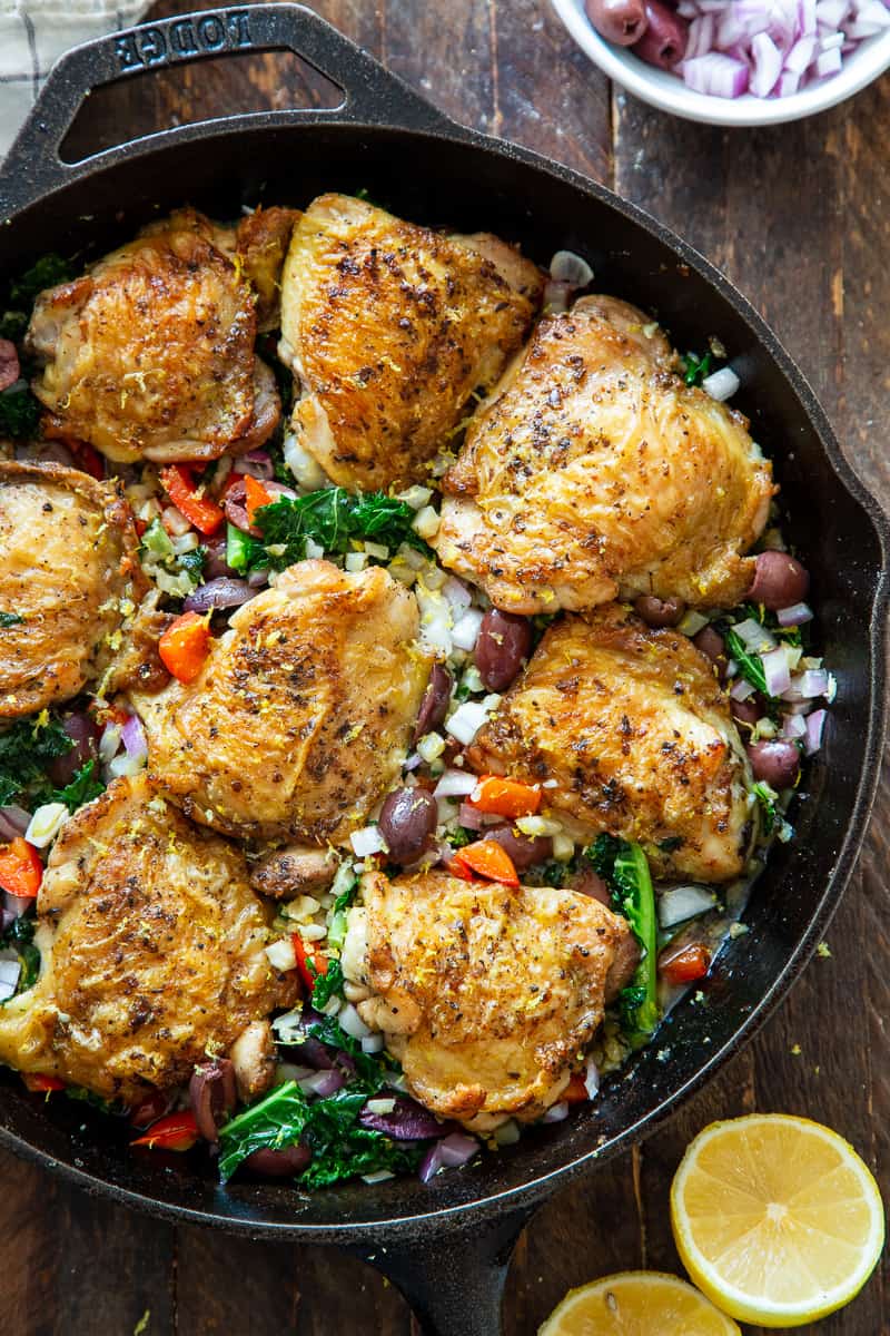 This Greek Chicken and veggies is packed with flavor, made all in one skillet and perfect for weeknights.  It’s a simple Paleo and Whole30 dinner that you’ll want on repeat in your house!
