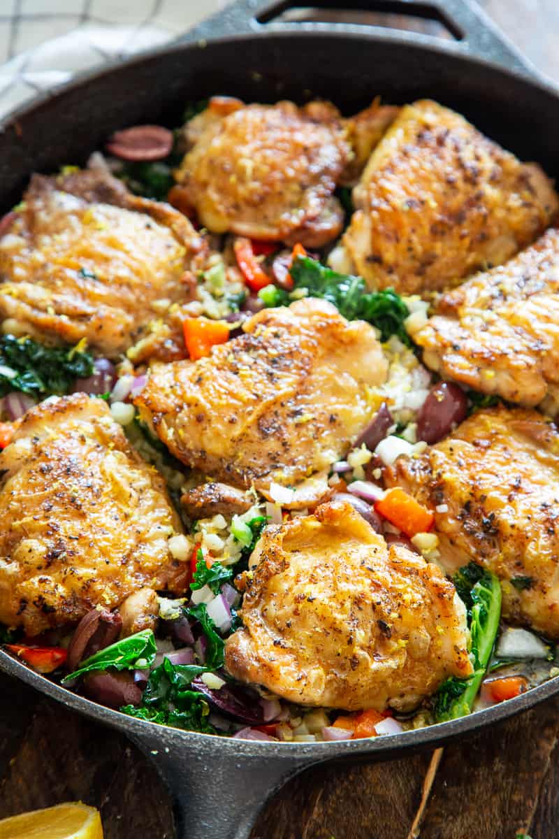 This Greek Chicken and veggies is packed with flavor, made all in one skillet and perfect for weeknights.  It’s a simple Paleo and Whole30 dinner that you’ll want on repeat in your house!