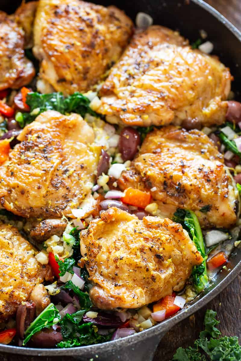 This Greek Chicken and veggies is packed with flavor, made all in one skillet and perfect for weeknights.  It’s a simple Paleo and Whole30 dinner that you’ll want on repeat in your house!