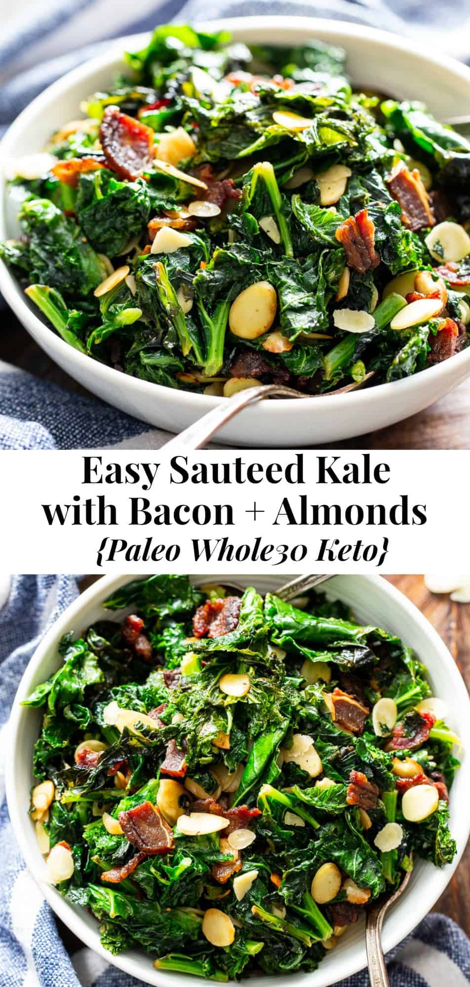 Sautéed Kale with Bacon and Almonds {Paleo, Whole30, Low FODMAP}