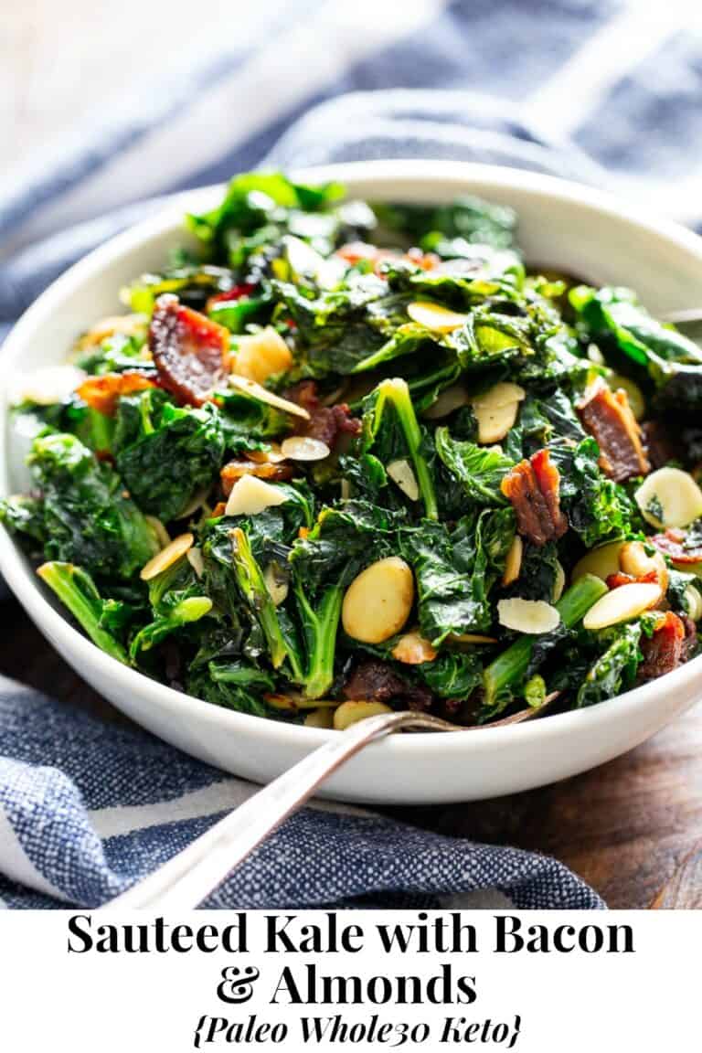 Sautéed Kale with Bacon and Almonds {Paleo, Whole30, Low FODMAP}