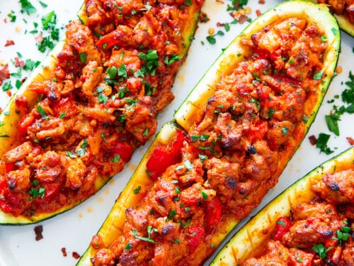 Stuffed zucchini boats with vegetable filling AIP style