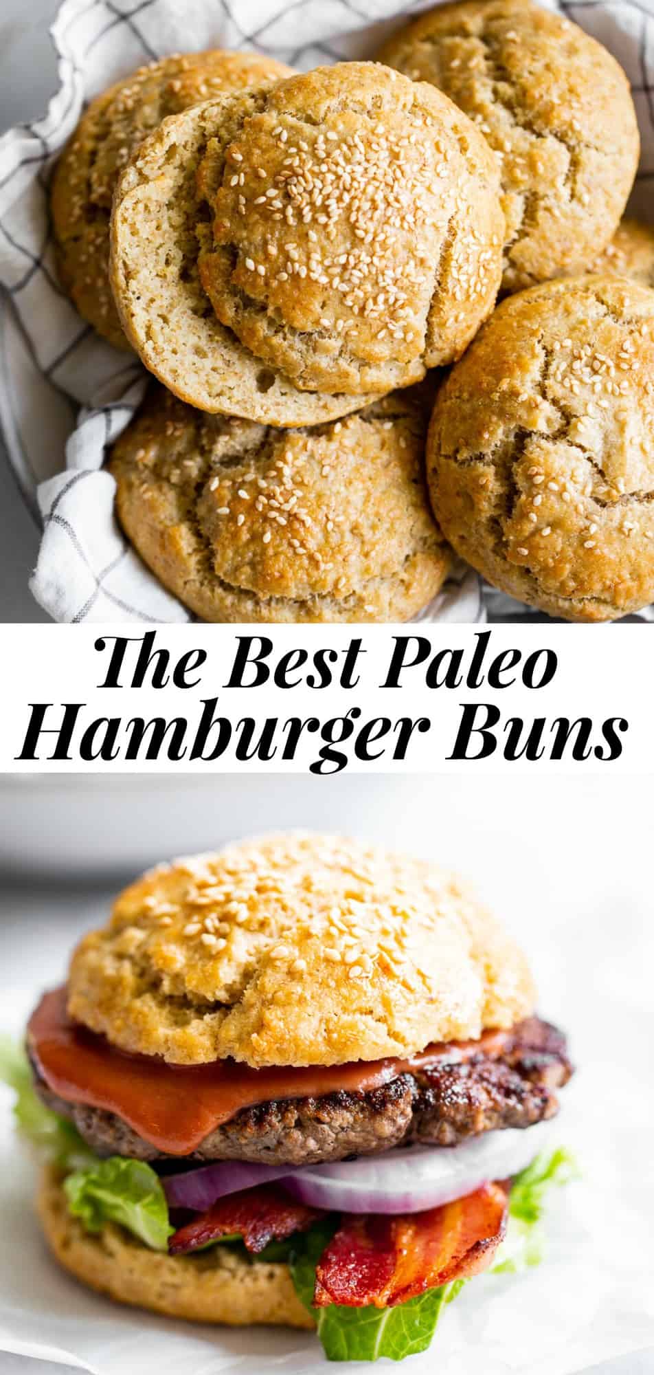 Look no further for the best paleo hamburger buns - they’re here!  After lots of testing this recipe hits all the right points - soft chewy texture inside, crusty outside and bendable so you can pack in lots of burger toppings and actually pick it up and take a bite.  Gluten free, grain free, family approved, made all in one bowl and super easy! #paleo #paleobaking #cleaneating #glutenfreebaking