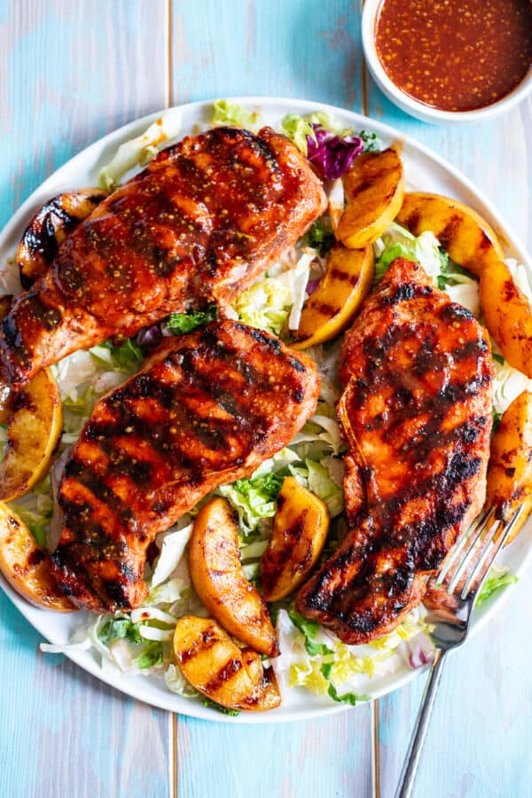 Paleo Grilled Pork Chops with Peaches