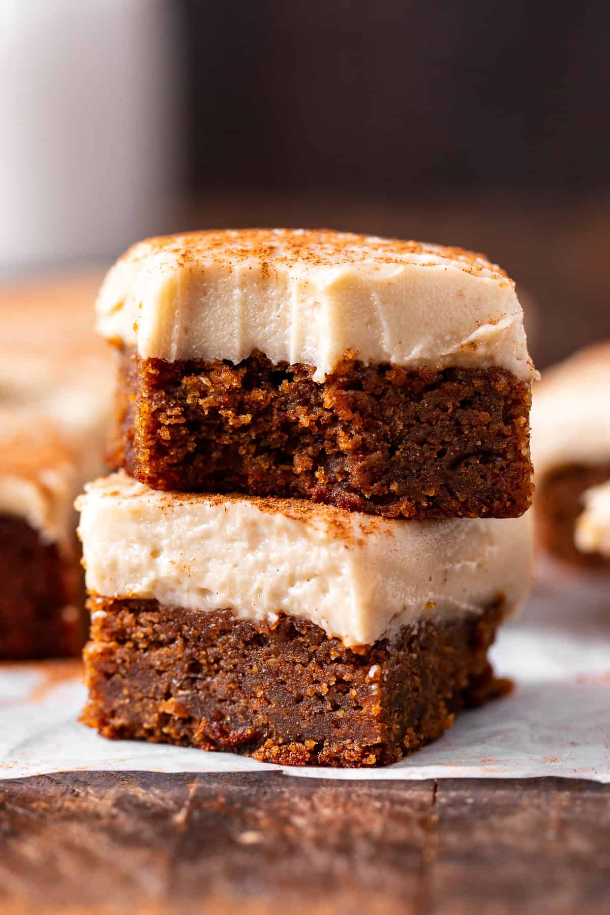 Frosted gluten-free pumpkin bars cut into squares