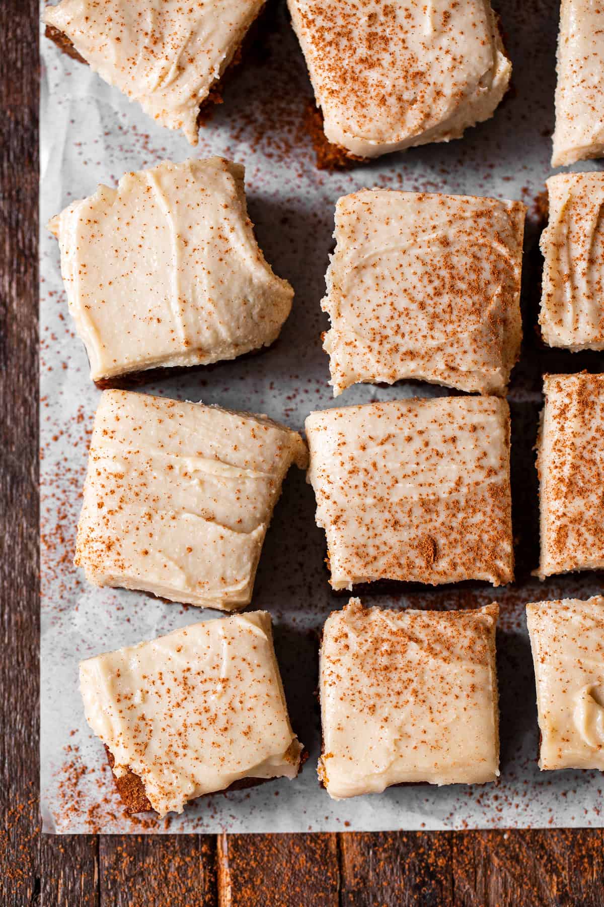 Frosted gluten-free pumpkin bars cut into squares