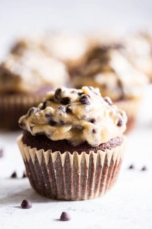 Brownie Cupcakes with Cookie Dough Frosting {Paleo, Gluten-Free}