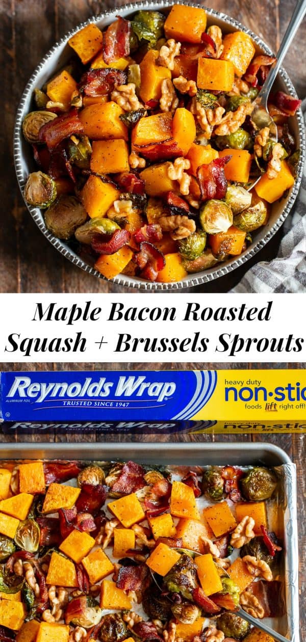 Maple Roasted Butternut Squash with Brussels sprouts and Bacon {Paleo}