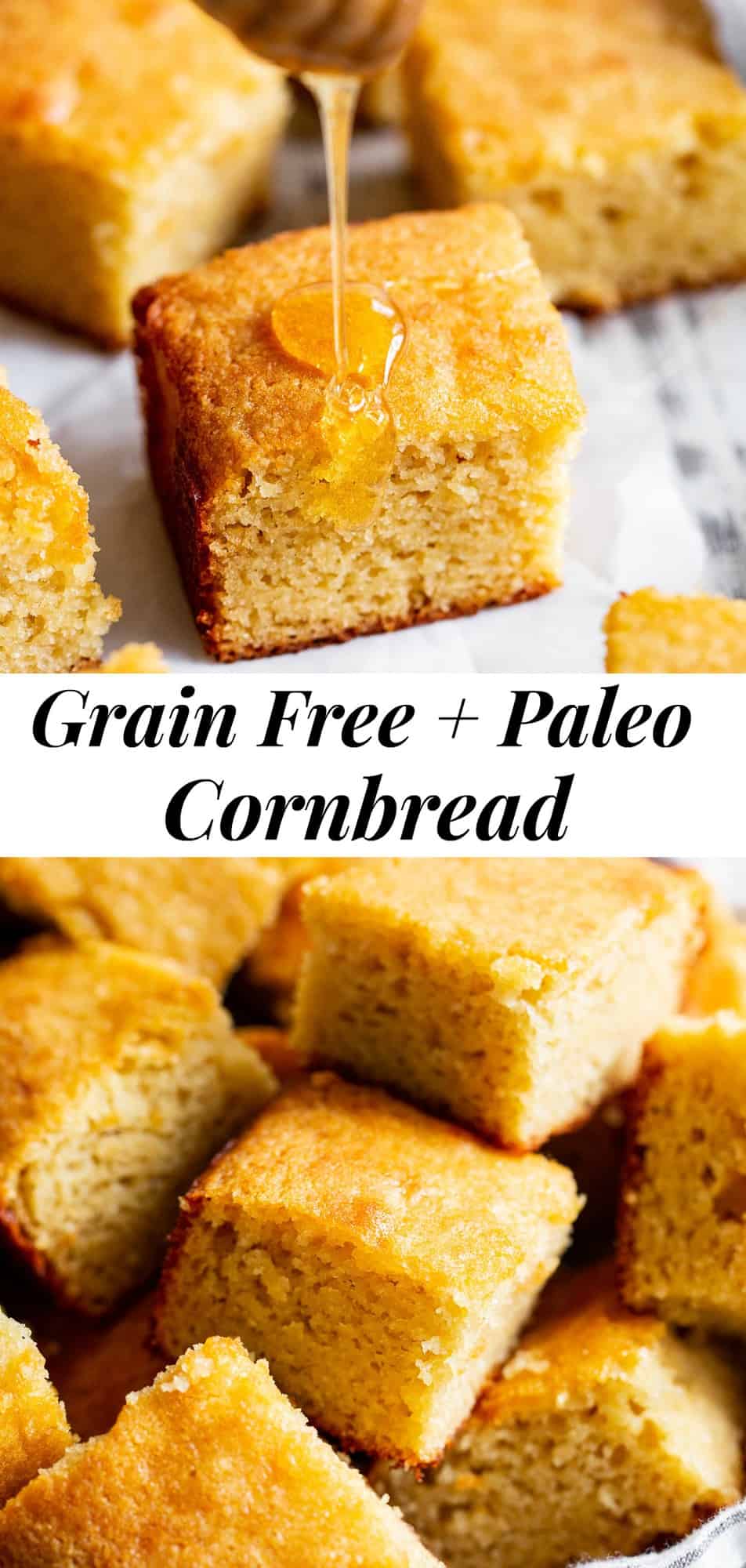 This paleo cornbread is totally gluten free, grain free, dairy free and refined sugar free but tastes exactly like the real deal. It’s perfect to serve with a meal or with breakfast with a little ghee or vegan butter and a drizzle of honey! #paleo #glutenfree #cleaneating #grainfree