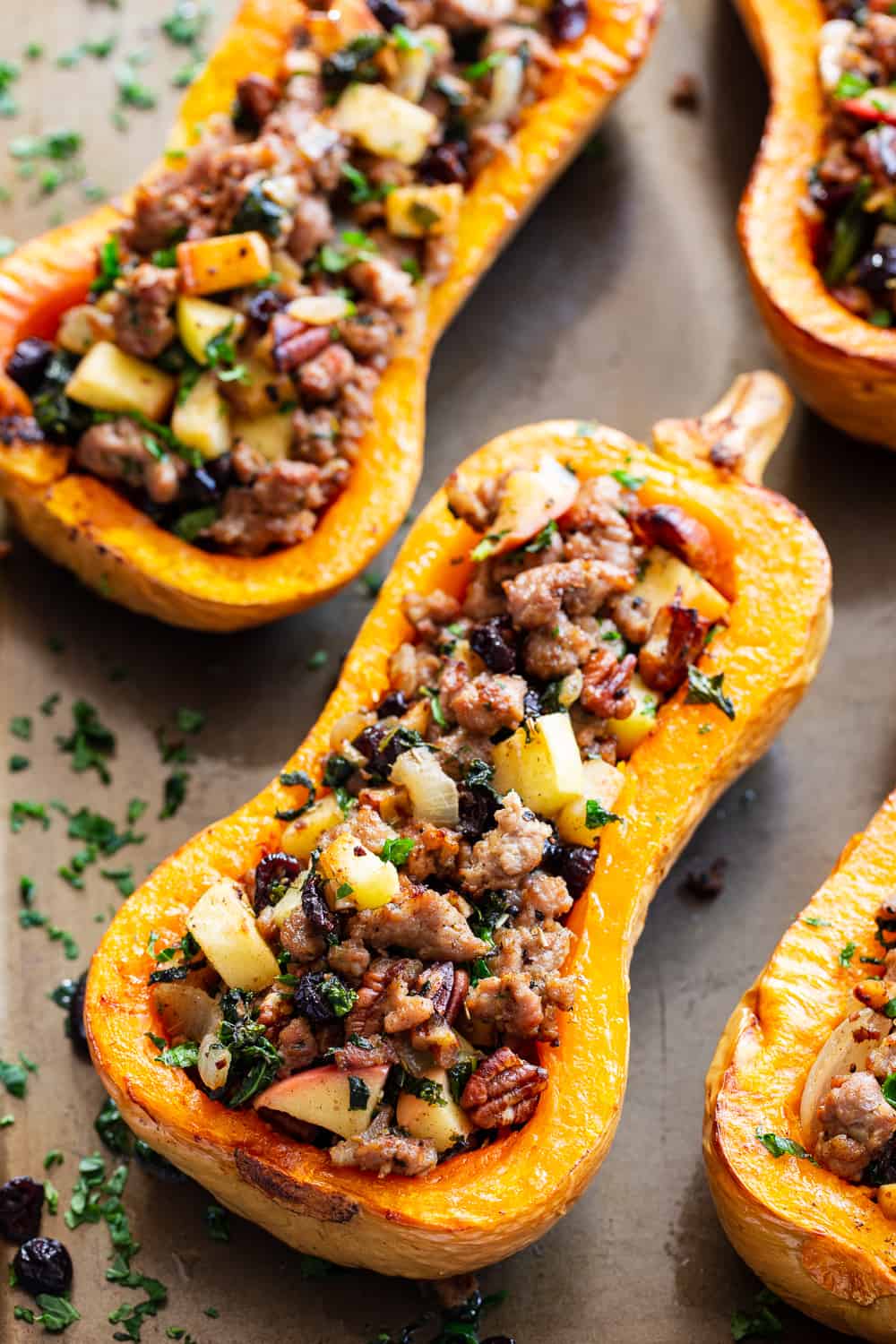 Sausage Stuffed Butternut Squash {Paleo, Whole30}