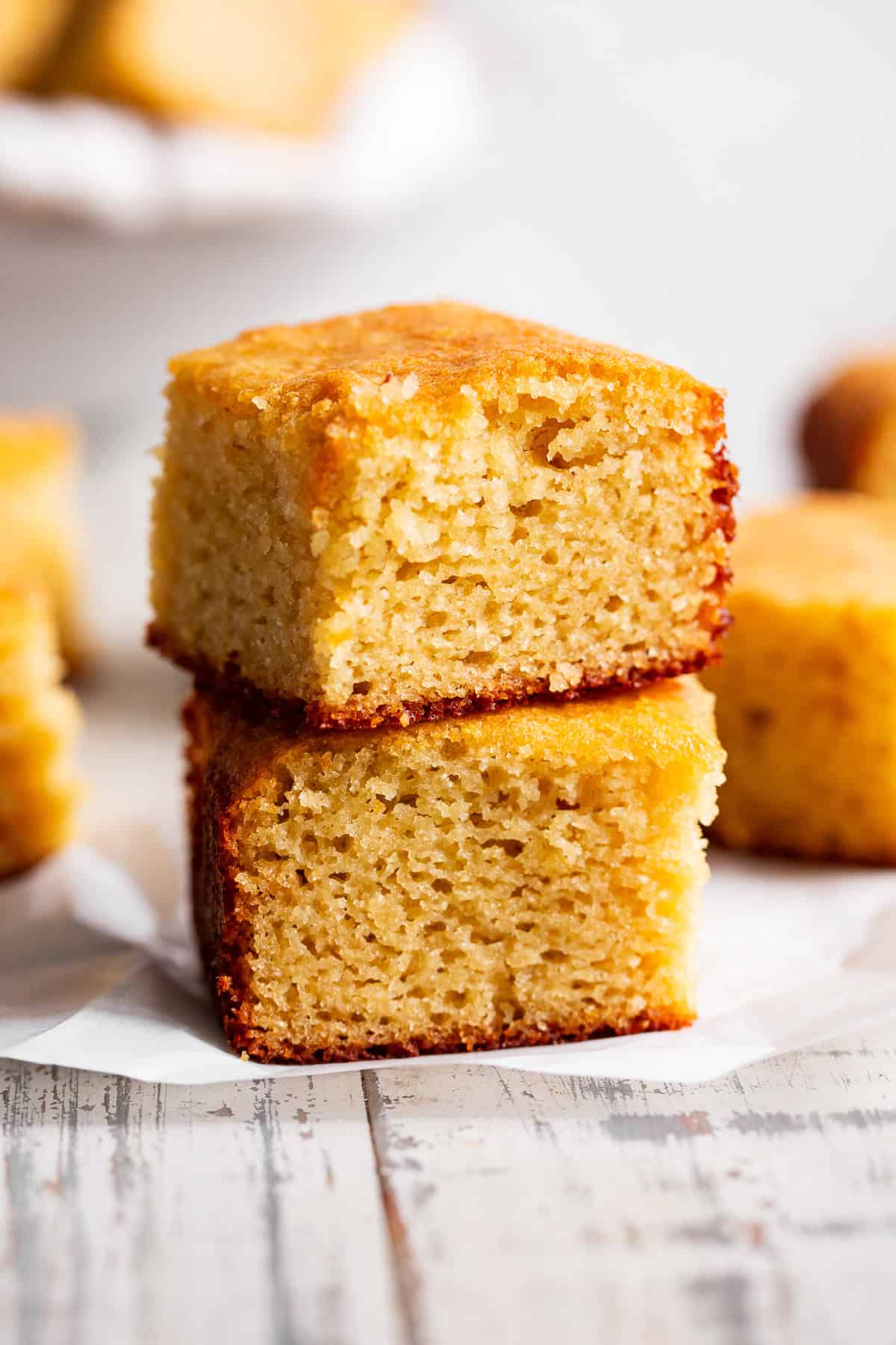 a stack of two paleo cornbread squares