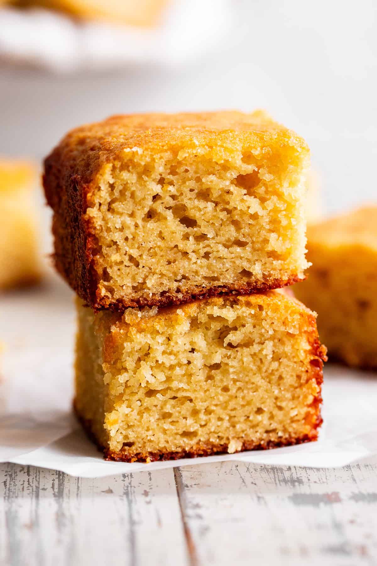 two paleo cornbread squares stacked