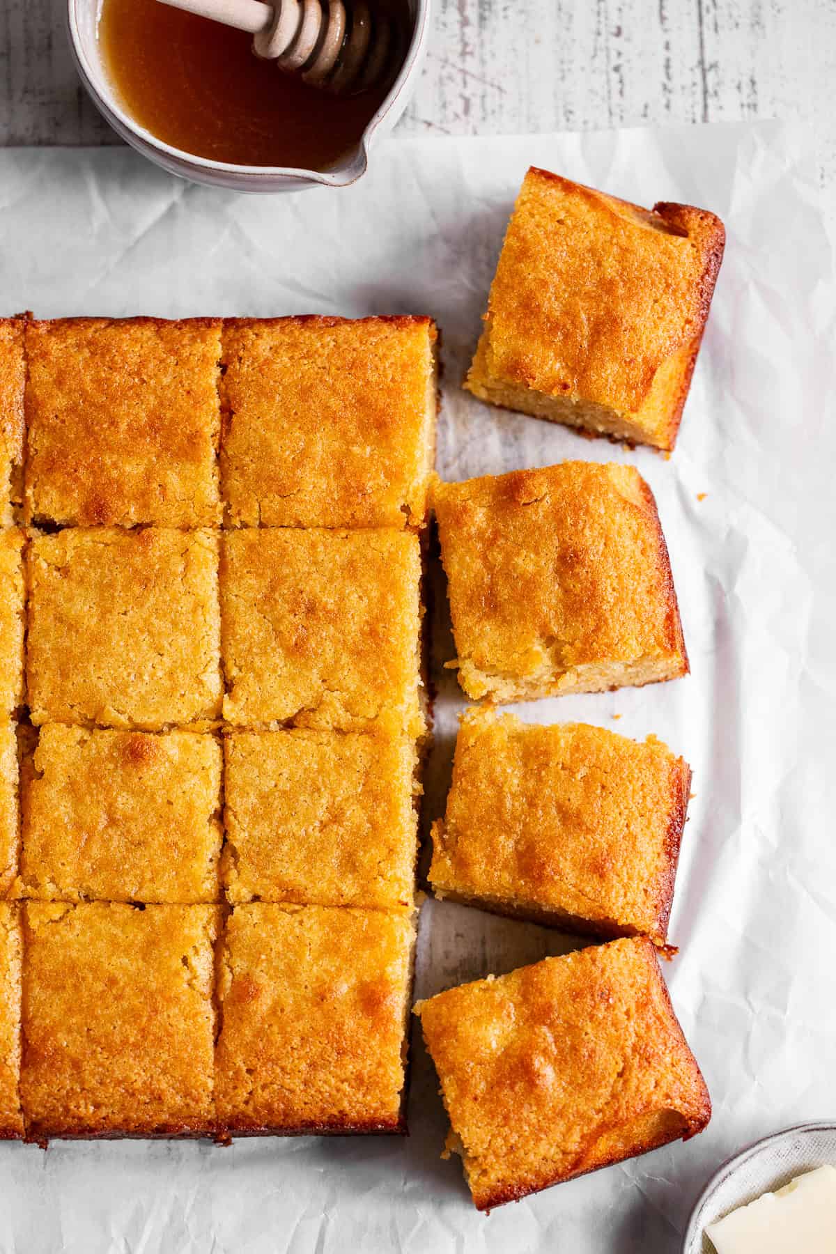 overhead shot of paleo cornbread squares
