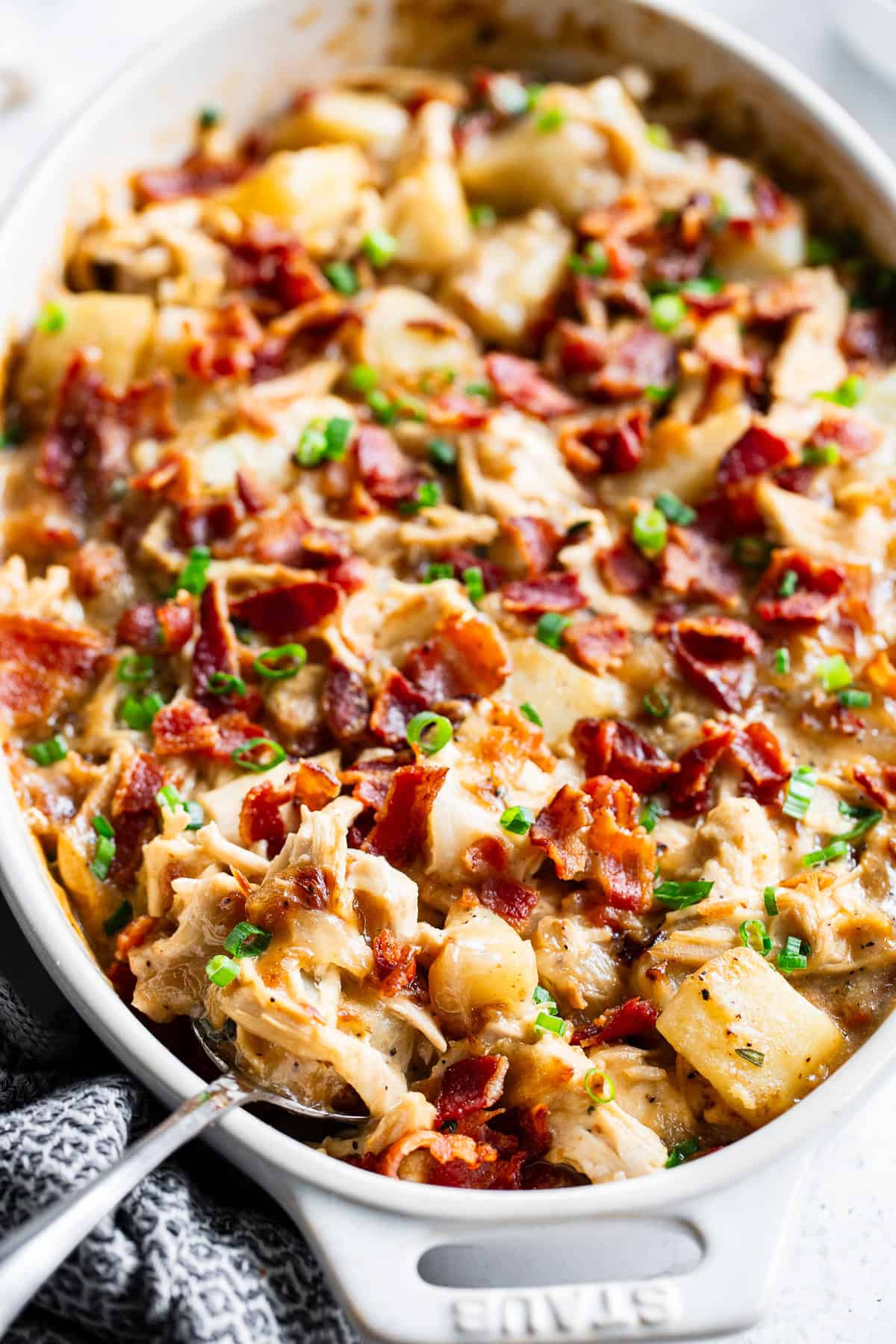 dairy-free chicken and potato casserole with crispy bacon