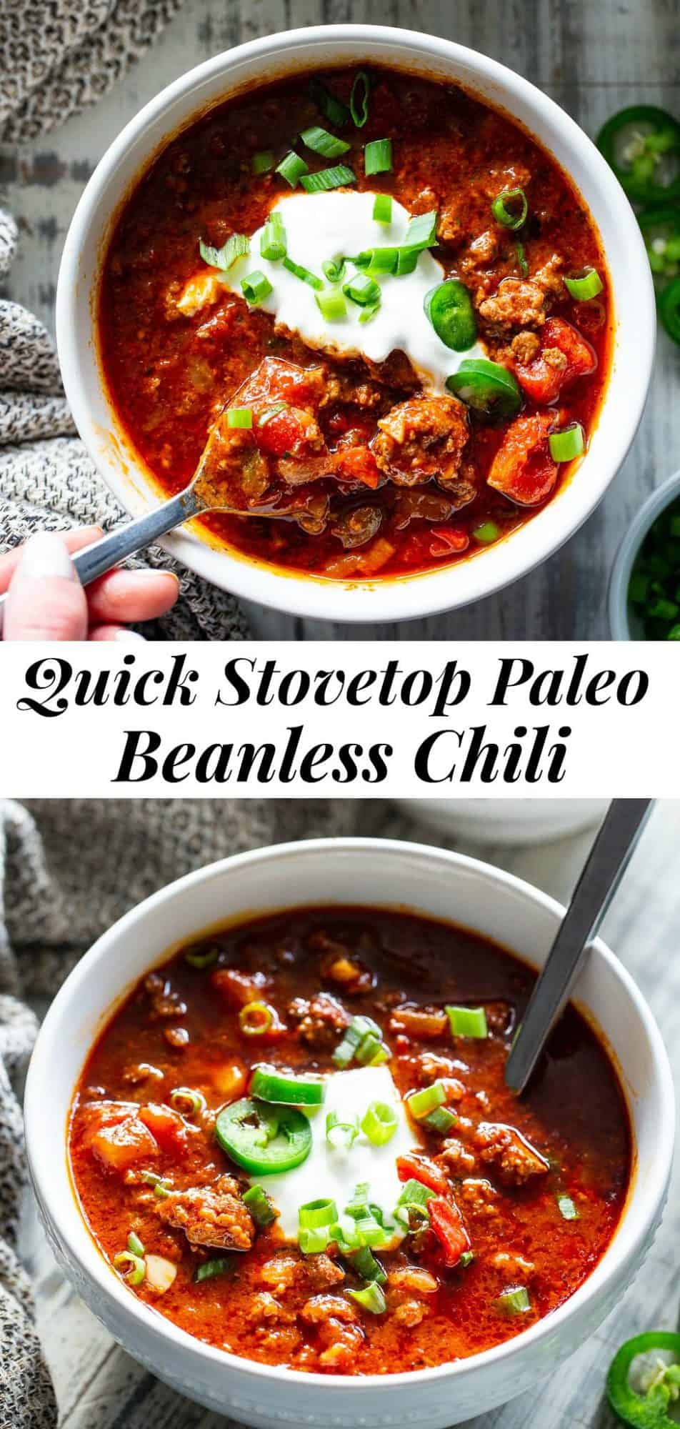 Quick Stovetop Beanless Chili {Paleo, Whole30, Keto}