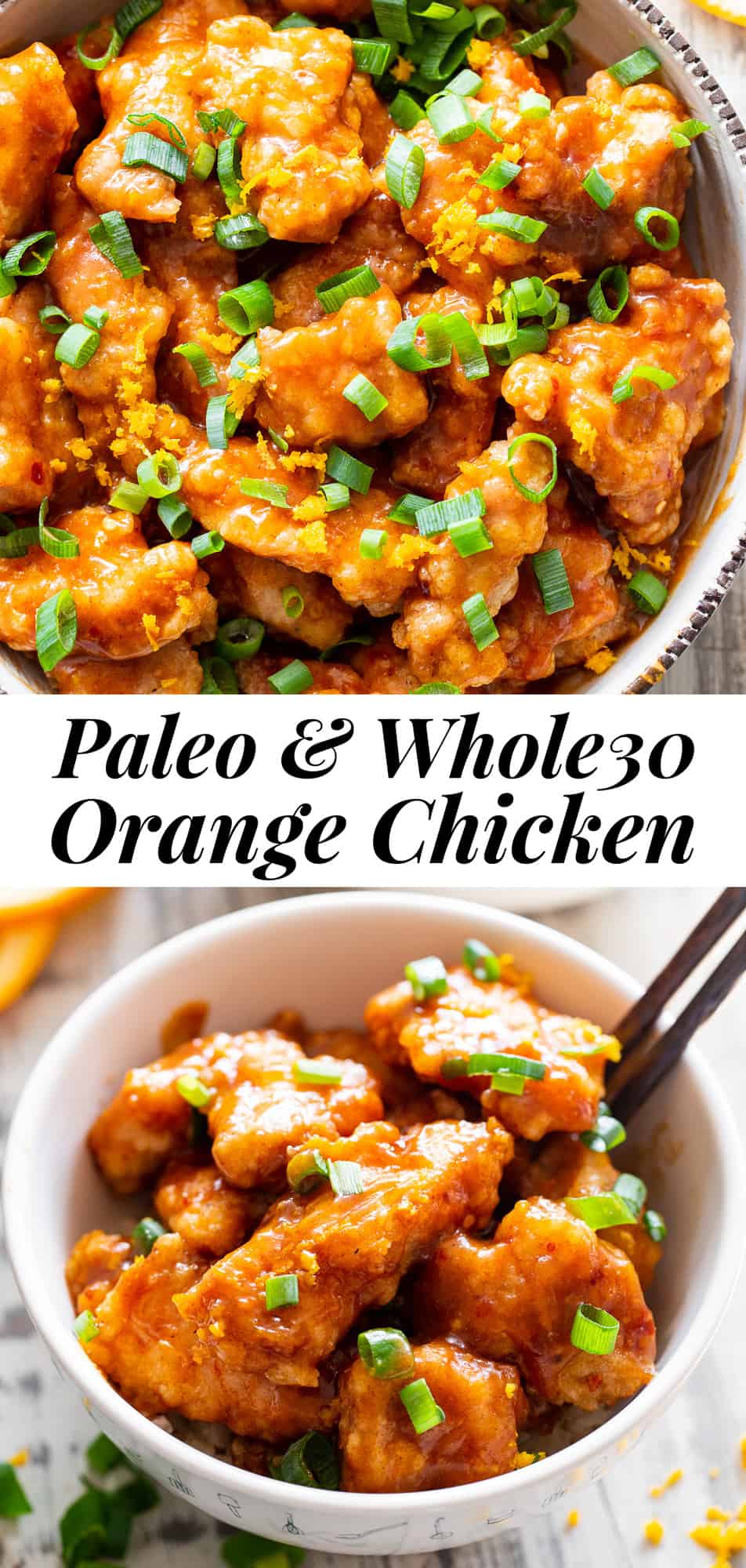  This flavor packed Paleo Chinese Orange Chicken is a healthier homemade version of a takeout favorite! It’s easy to make and contains no refined sugar, family approved and seriously tasty. Keep it Paleo and Whole30 compliant by serving over fried cauliflower rice or with your favorite stir fried veggies. #paleo #whole30 #cleaneating