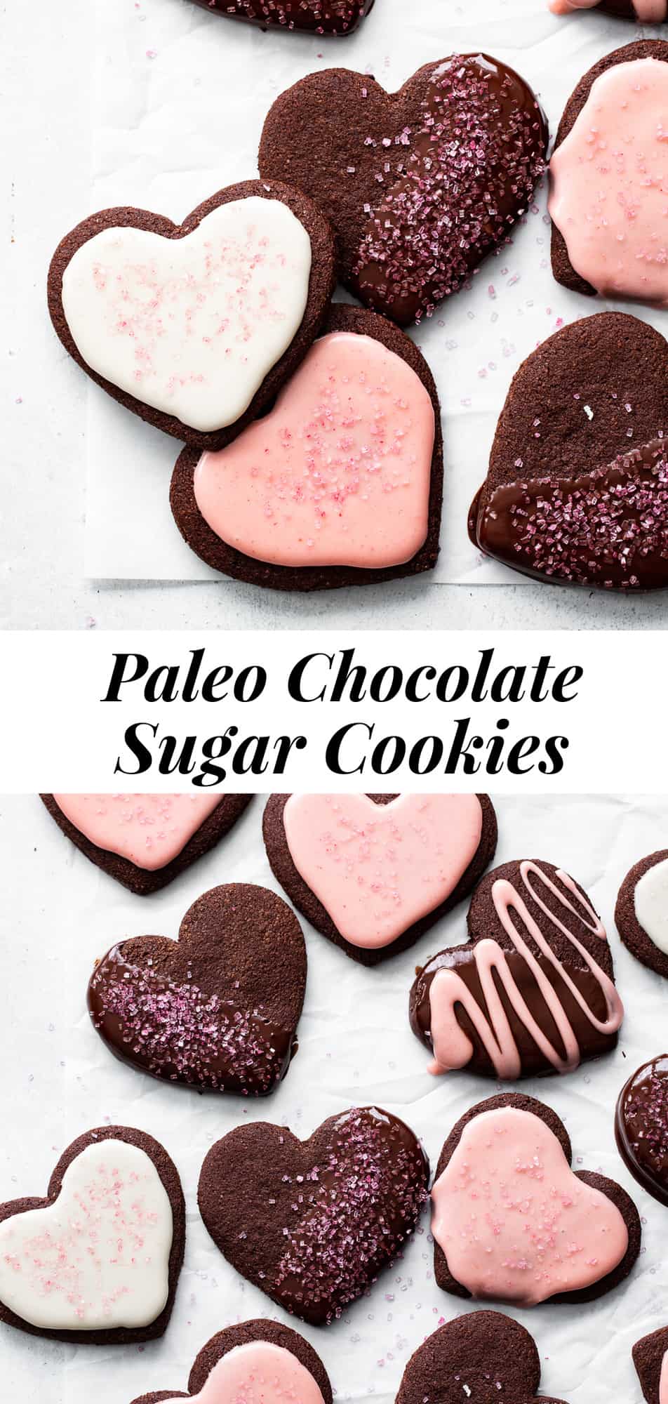 These Paleo Chocolate Sugar Cookies have lots of rich chocolate flavor with crisp edges and slightly chewy middles.  They're paleo, grain free and gluten free with dairy free options and perfect for any special occasion!  #paleo #paleobaking #glutenfreebaking #cookies #glutenfree