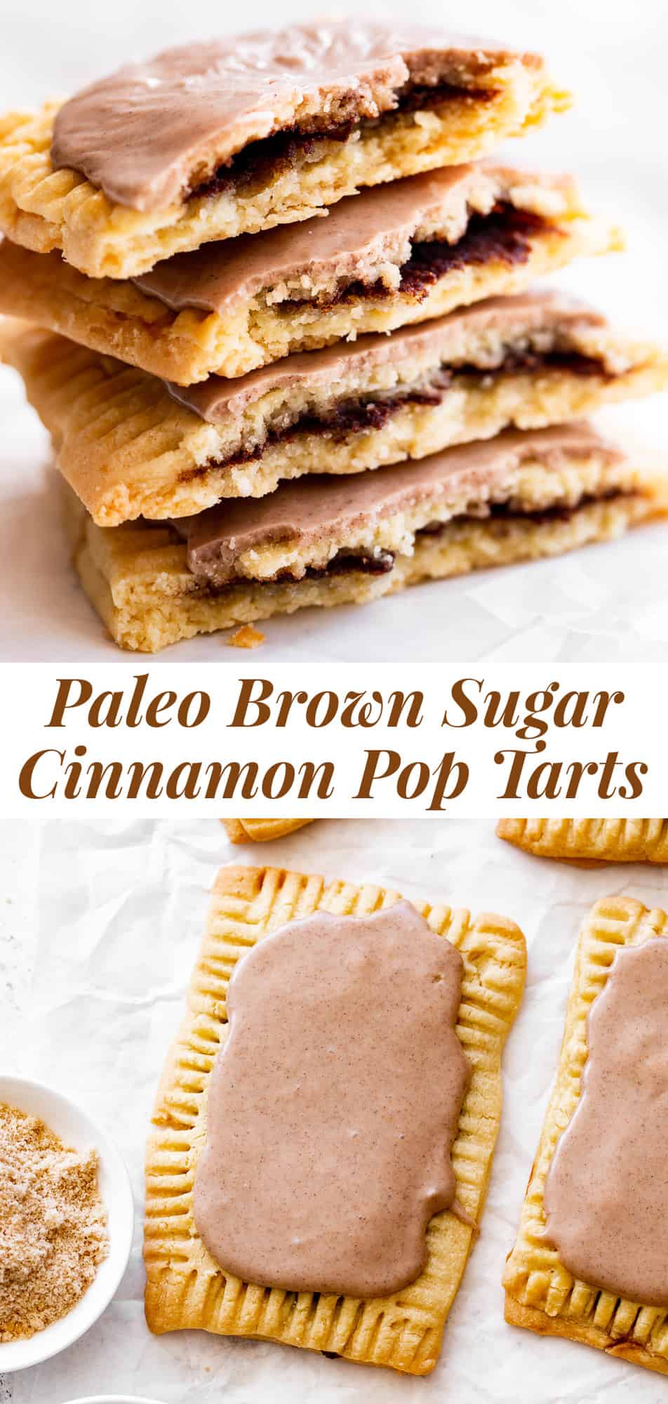 The ultimate healthier version of the absolute best nostalgic treat is here! These brown sugar cinnamon pop tarts taste so much like the originals but without any of the unhealthy ingredients! They’re made gluten free and grain free with dairy free and paleo options. A fun from-scratch healthy baking project for kids to help with. #paleo #paleobaking #paleotreats #glutenfree #glutenfreebaking #healthybaking