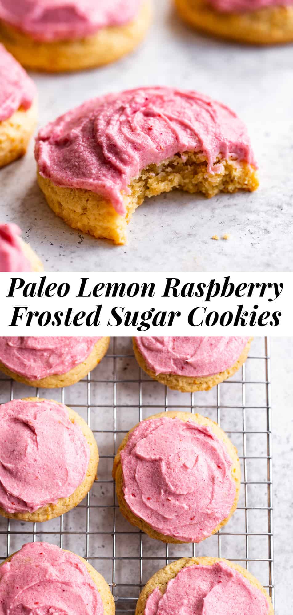 You won’t believe how deliciously dreamy these lemon sugar cookies are! Soft and slightly chewy paleo sugar cookies with the perfect amount of lemon flavor are topped with an easy pink raspberry frosting for an extra special treat that everyone will love. No one would ever guess these cookies are gluten free, dairy free and refined sugar free! #paleo #cleaneating #glutenfree #paleobaking #paleodessert #paleocookies #sugarcookies