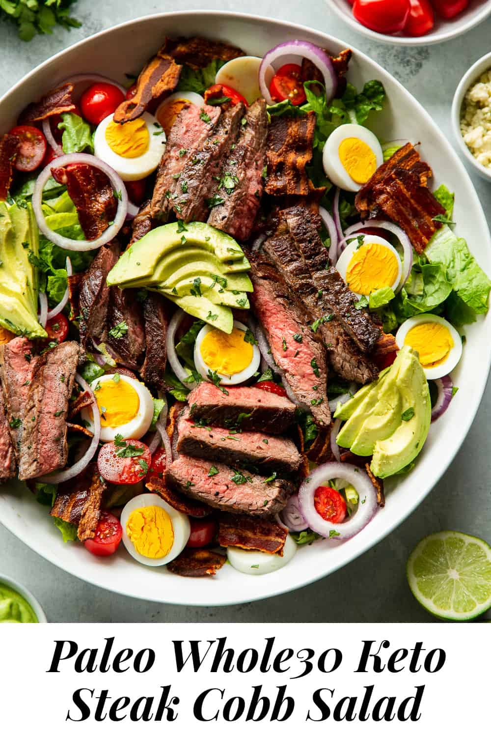 Steak Cobb Salad with Creamy Avocado Dressing {Whole30, Keto}