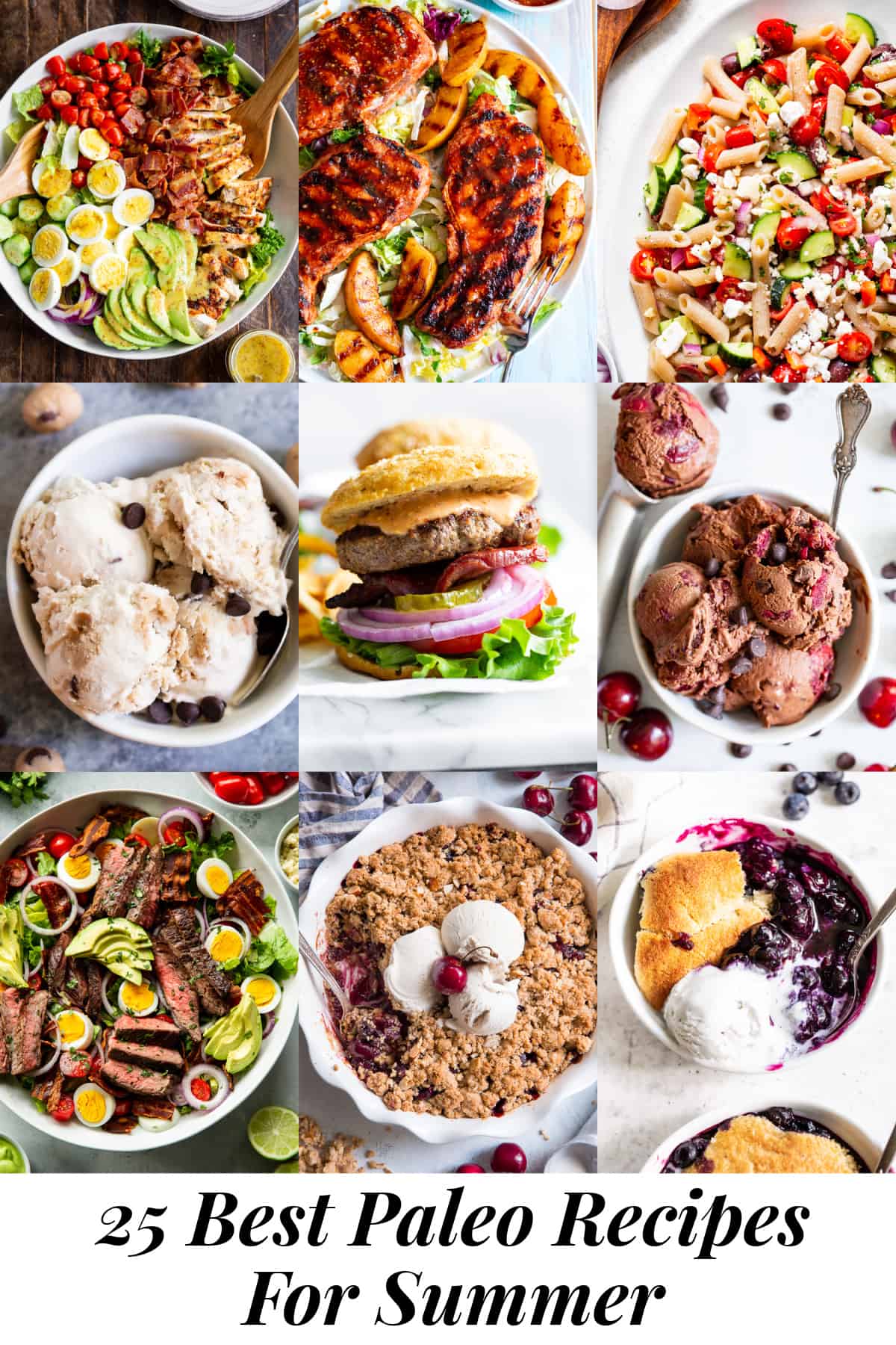 It's all your favorite top rated meals and dessert recipes for Summer, Paleo style!  From grilling recipes to salads, to ice cream and the best crisps and cobblers, we've got your cravings covered!  All of these delicious paleo recipes for summer are gluten free, grain free, dairy free and refined sugar free. #paleo #cleaneating 