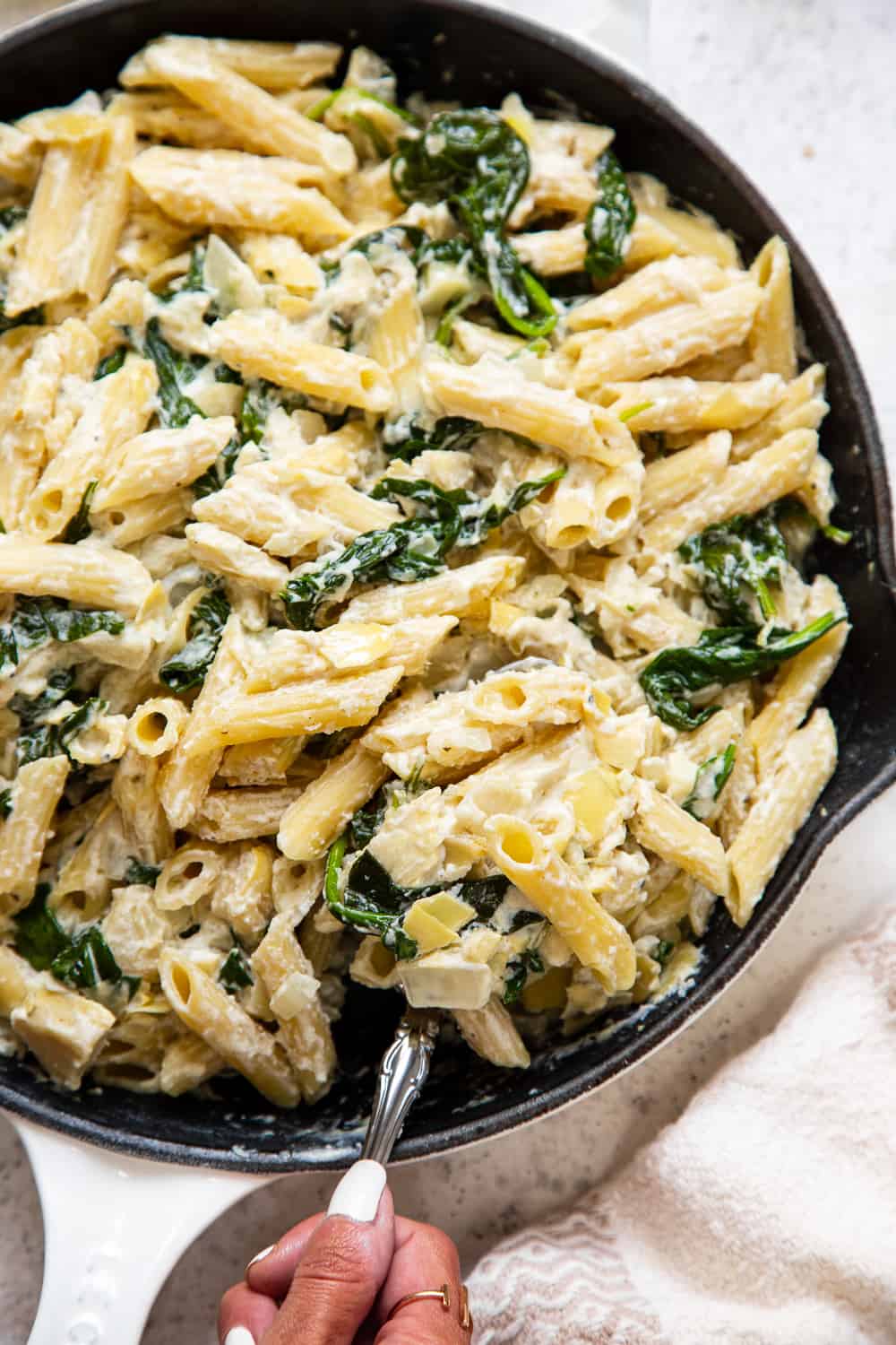 Creamy Spinach Artichoke Pasta {Paleo, Vegan}