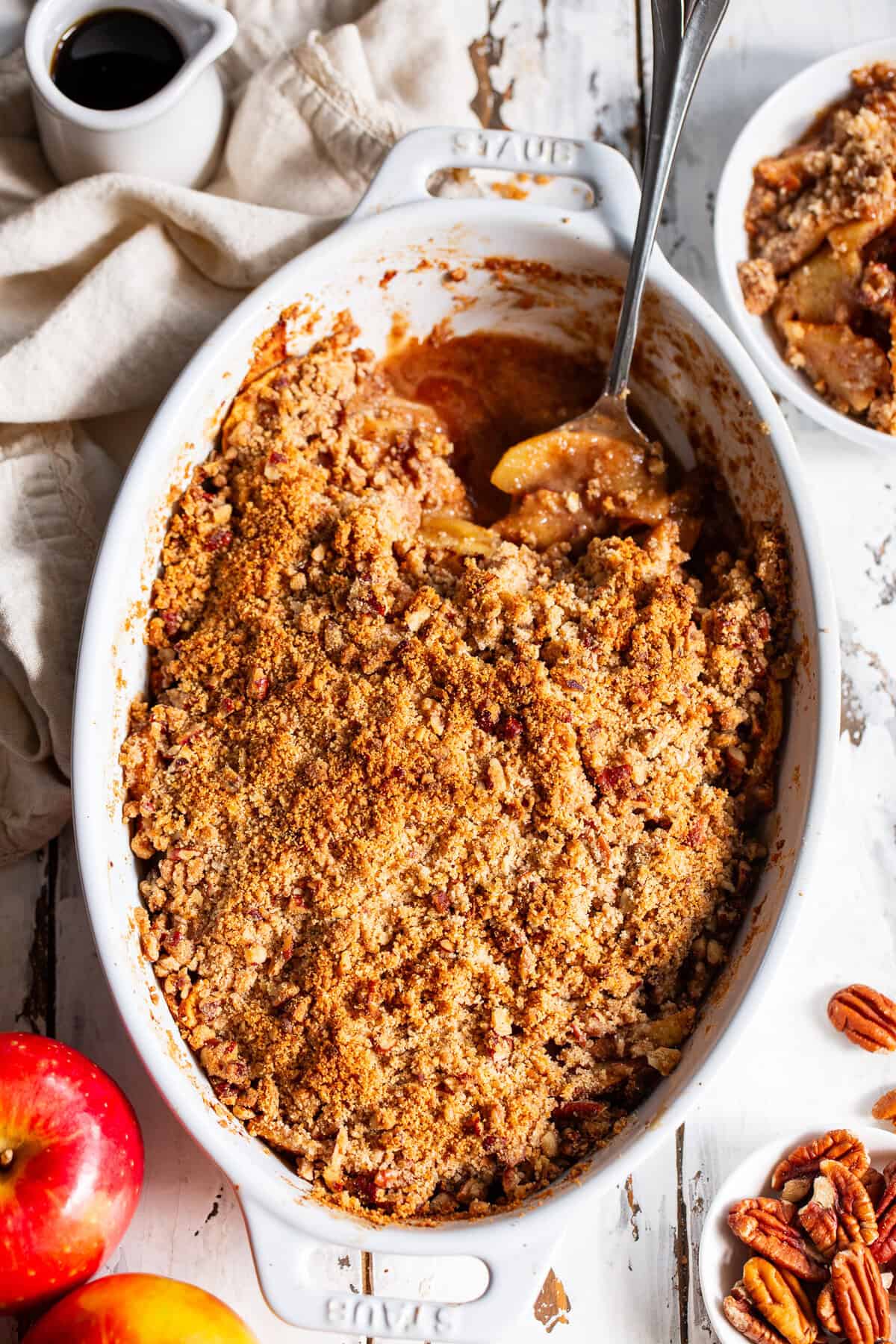Whole paleo apple crisp with golden maple pecan crumble