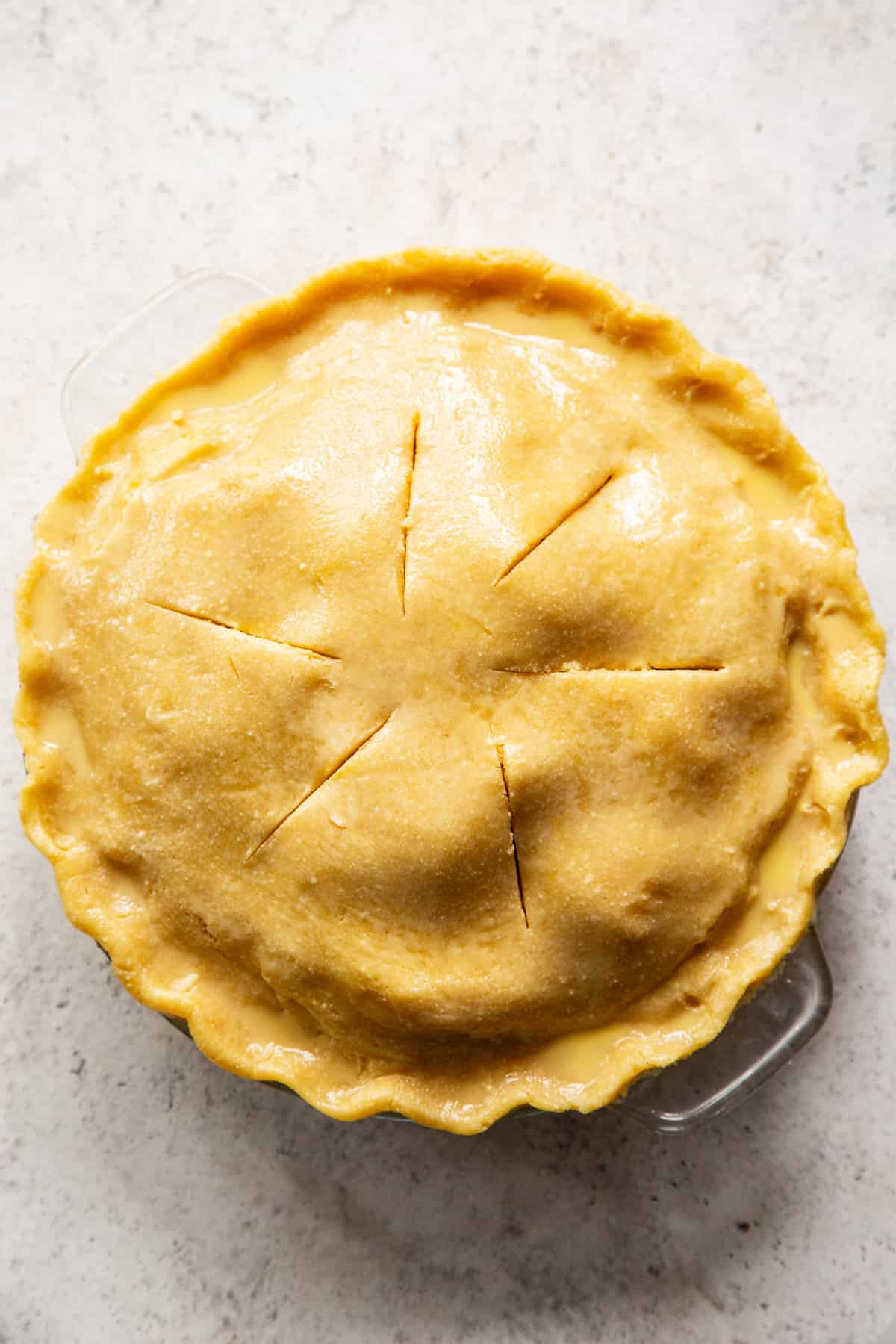 overhead shot of paleo apple pie before baking