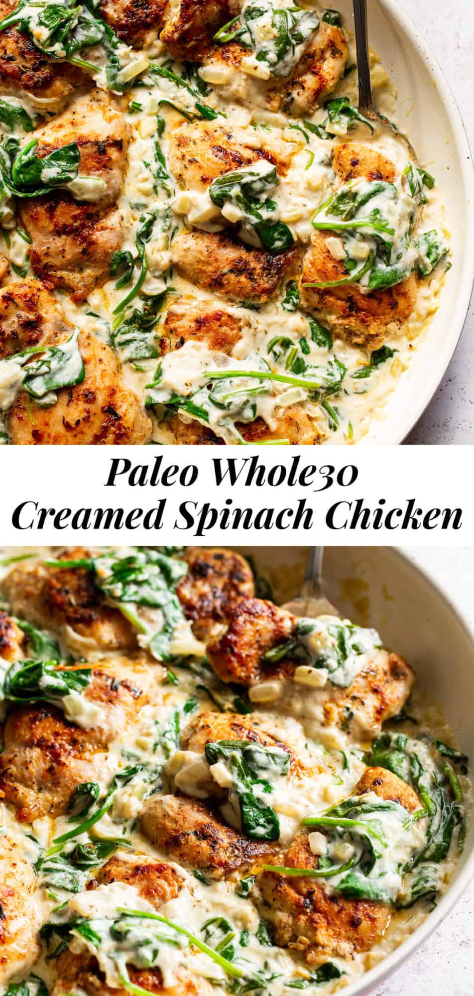 One Skillet Creamed Spinach Chicken {Whole30, Keto}
