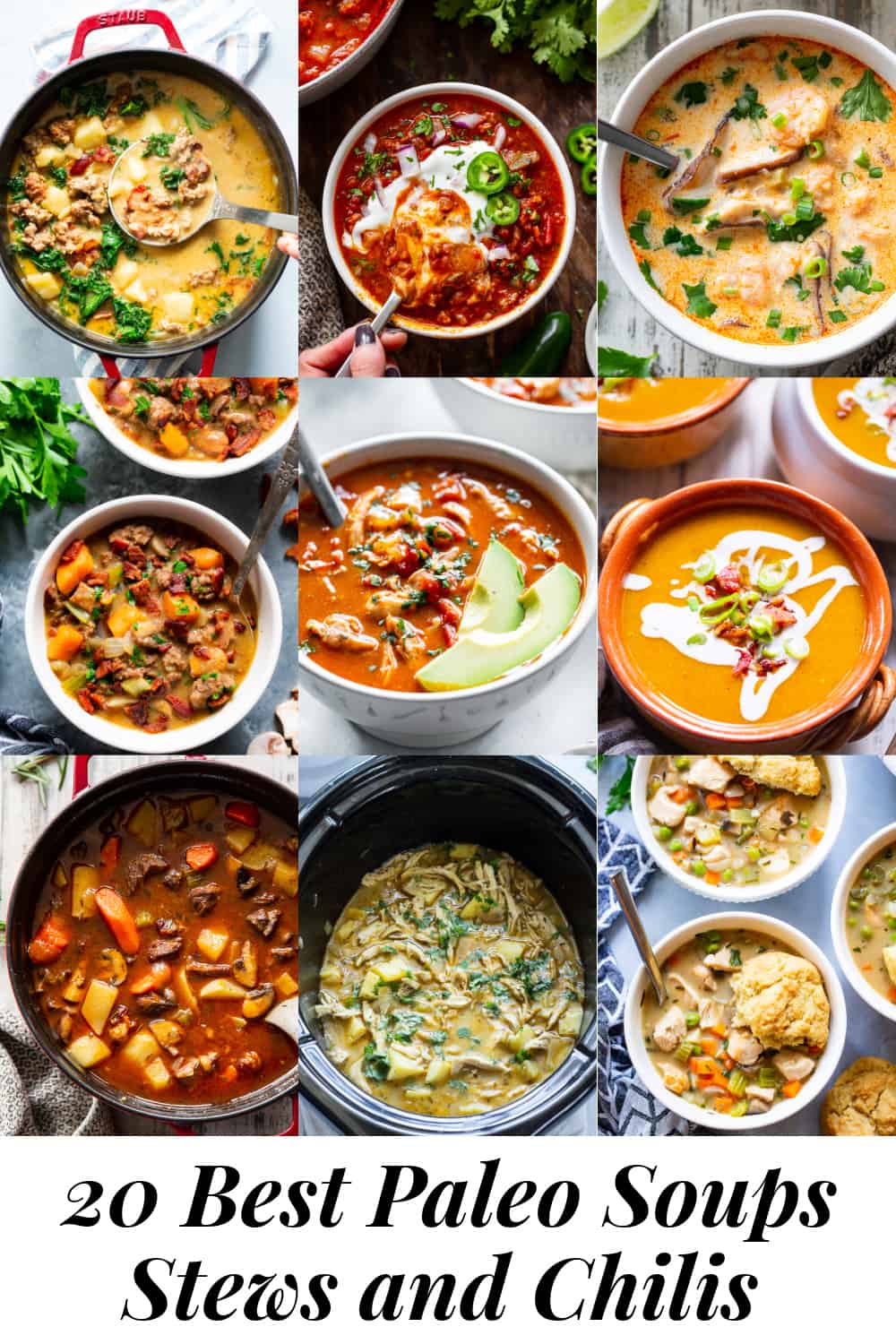 It's soup season and I'm rounding up all of my cozy favorites!  These paleo soups, chilis and stews are nourishing, simple to prepare and of course delicious! #paleo #cleaneating #whole30