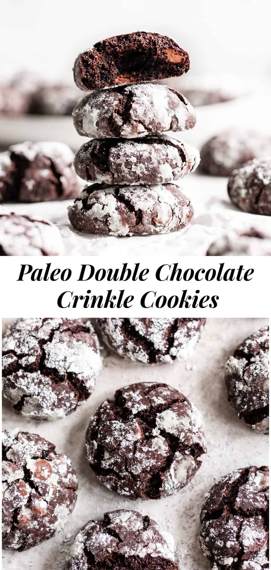 These easy paleo chocolate crinkle cookies are sure to become a holiday baking favorite! They have double the chocolate and a chewy brownie-like inside. Gluten free, grain free and dairy free. #paleo #glutenfree #cleaneating #christmascookies #christmas #paleobaking