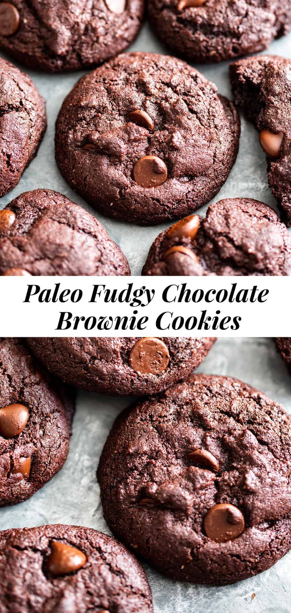 These ultra chocolatey, chewy brownie cookies are based on my paleo brownie recipe. They’re crisp outside and fudgy and chewy inside! Perfect for any occasion and the ideal cookie for any chocolate lover! Paleo, gluten free, dairy free, refined sugar free. #paleo #glutenfree #paleobaking #glutenfreebaking #glutenfreecookies