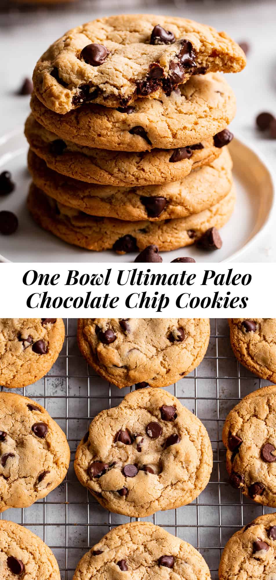 These super easy one bowl paleo chocolate chip cookies are my favorite cookie recipe yet! With no chilling time and one bowl prep, they’re ready from start to finish in just 20 minutes! Gluten free, grain free, dairy free, refined sugar free. #paleo #glutenfree #grainfree #paleobaking #paleotreats #cleaneating