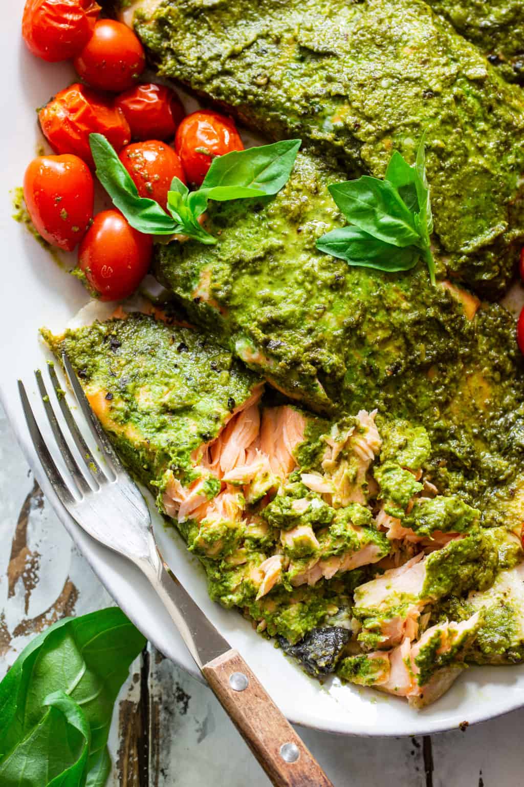 Pesto Baked Salmon {Paleo, Whole30, Keto}