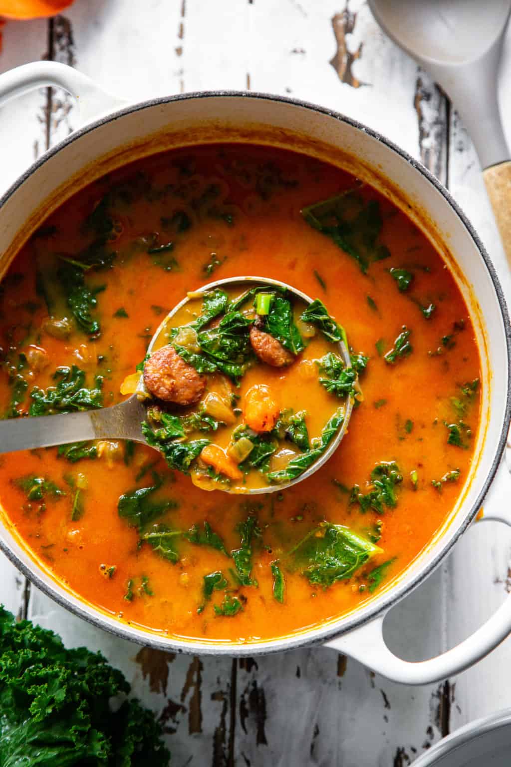 Spicy Sausage, Sweet Potato and Kale Soup {Paleo, Whole30}