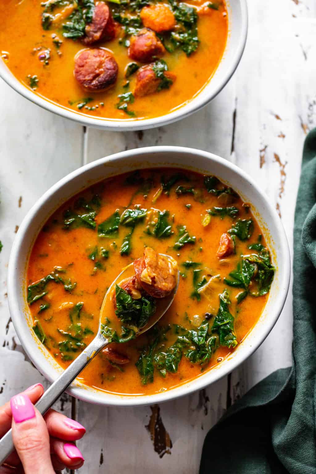 Spicy Sausage, Sweet Potato and Kale Soup {Paleo, Whole30}