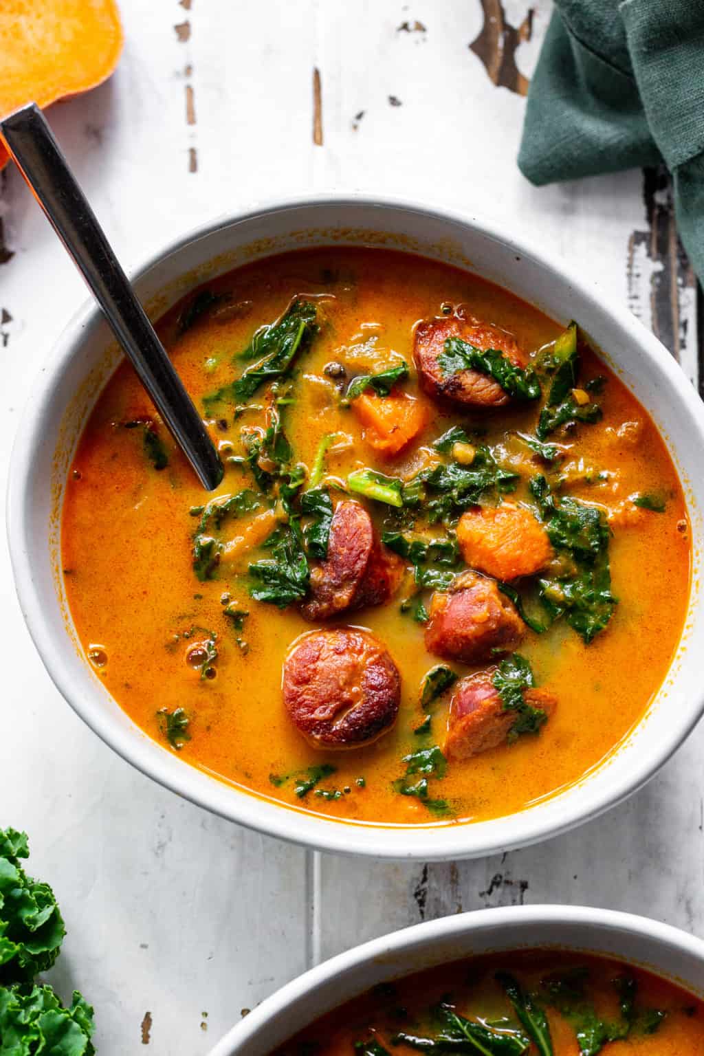 Spicy Sausage, Sweet Potato and Kale Soup {Paleo, Whole30}