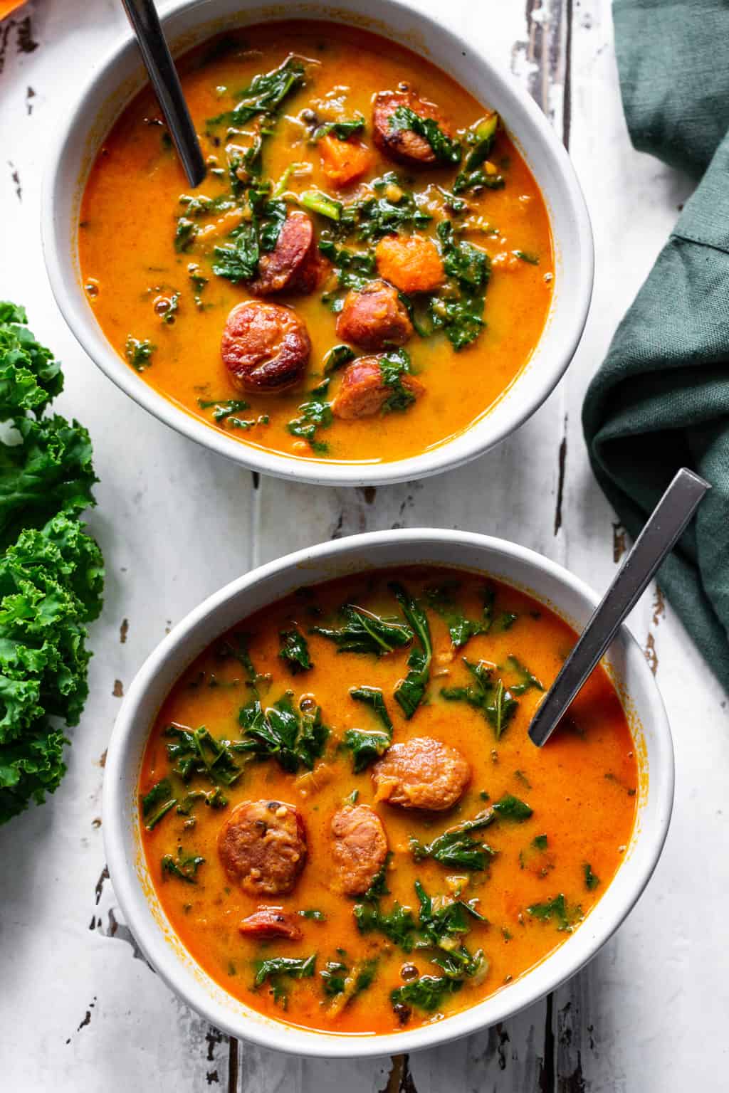 Spicy Sausage, Sweet Potato and Kale Soup {Paleo, Whole30}