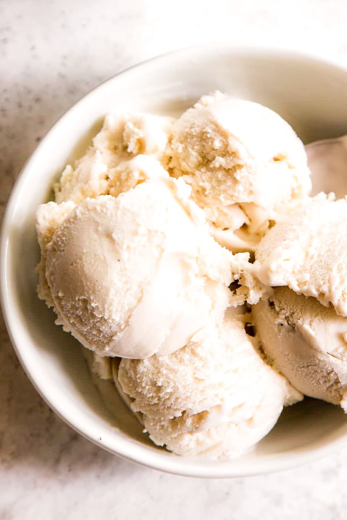 scoops of paleo vanilla ice cream in a bowl