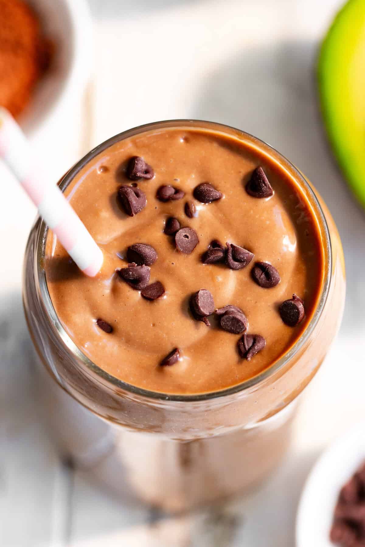 thick and creamy paleo chocolate smoothie in a glass